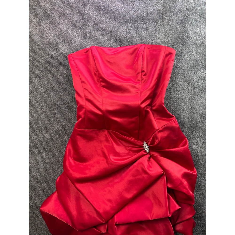 Jessica McClintock Dress Womens 3/4 Red Satin Strapless Draped Bubble Hem 68505